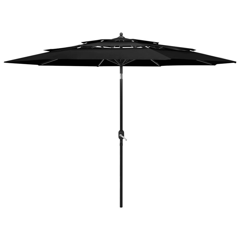  Parasol rond en aluminium thermolaqué inclinable, H 95,7 po x l 118,1 po x P 118,1 po, Noir