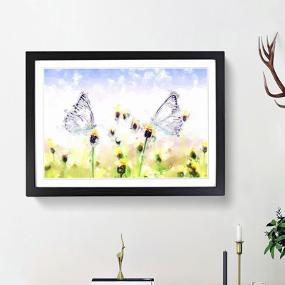 Two Butterflies upon Yellow Flowers in Abstract - Picture Frame Painting Print