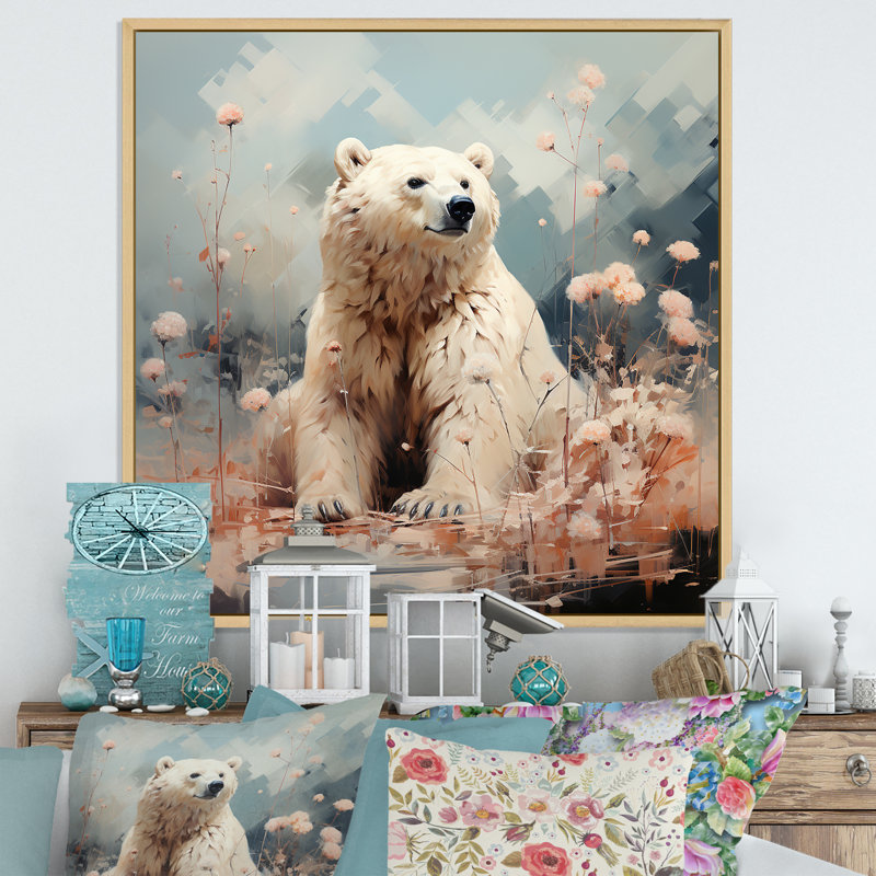 Ours polaire dans une sérénité pastel sur toile, H 24 po x l 24 po x P 1 po, Cadre naturel flottant