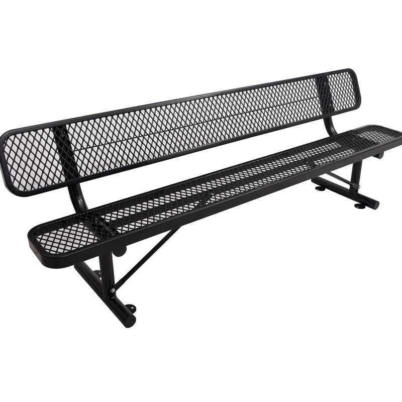Banc d'extérieur en acier de 2,4 m (8 pi) - Robuste et noir, idéal pour terrasse et jardin stable.