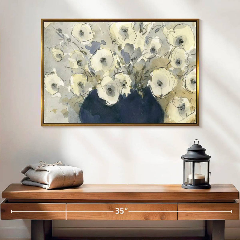 Étude de fleurs blanches I, 25 po x 17 po, Cadre flottant doré