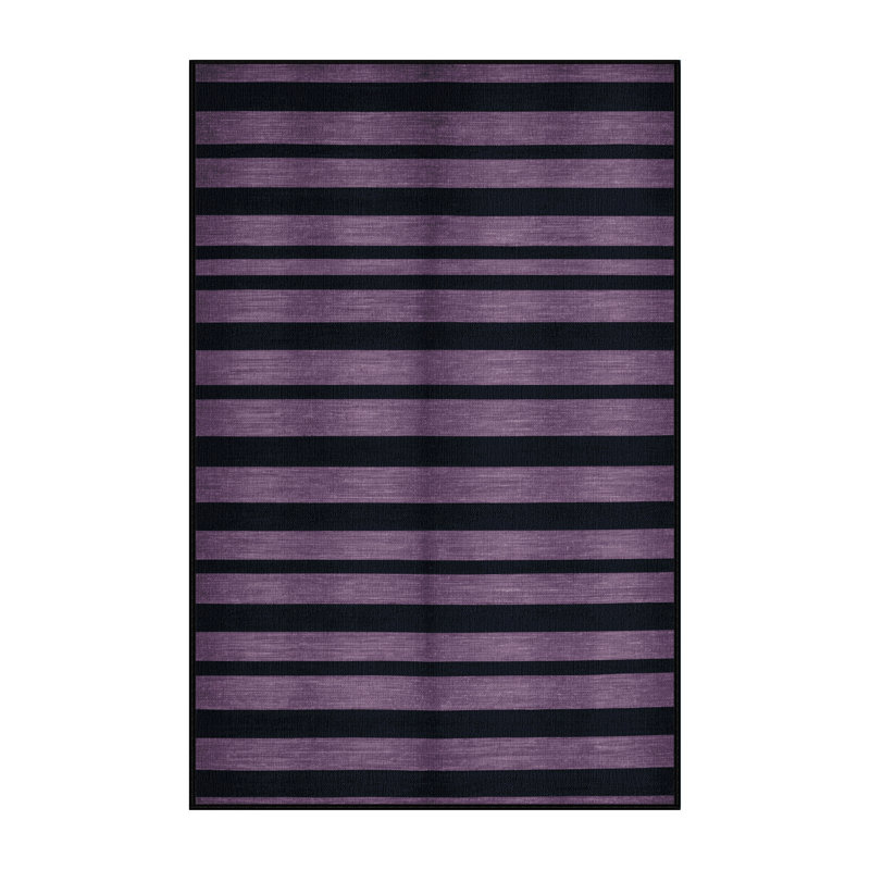 Tapis gris à rayures horizontales lavable à la machine, Rectangle 6 pi x 9 pi