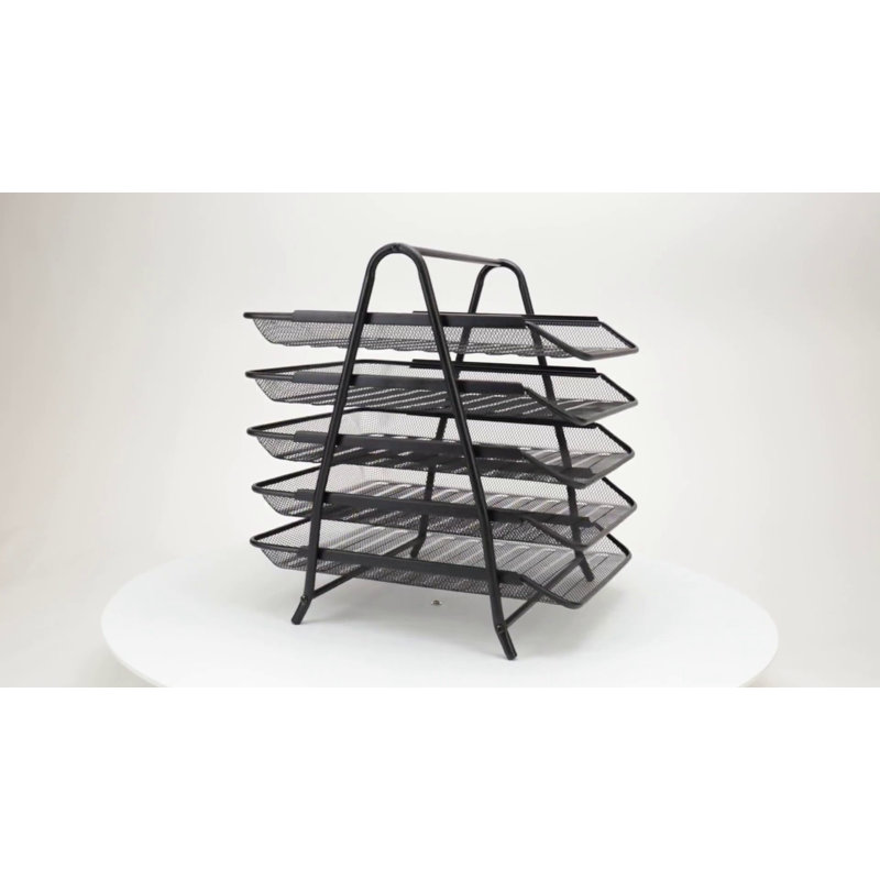 Black 5-Tier Steel Mesh Letter Tray Organizer