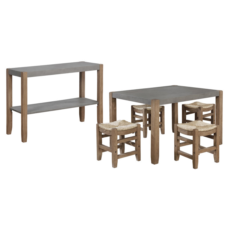 Aston 6 Piece Dining Set With 48"W Dining Table Four 15"W Square Stools And 1 Buffet Console Table