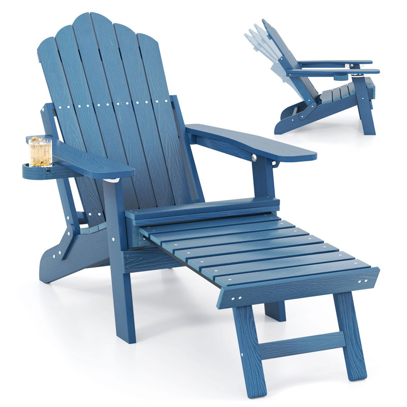 Chaise longue de patio Adirondack Hips toutes saisons avec repose-pieds rétractable, Marine