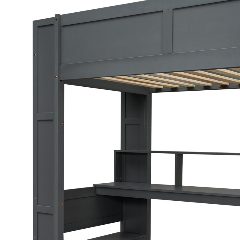 Lit mezzanine simple en bois avec bureau, multi, DEL, charge, multi zones gris foncé, prise de charge