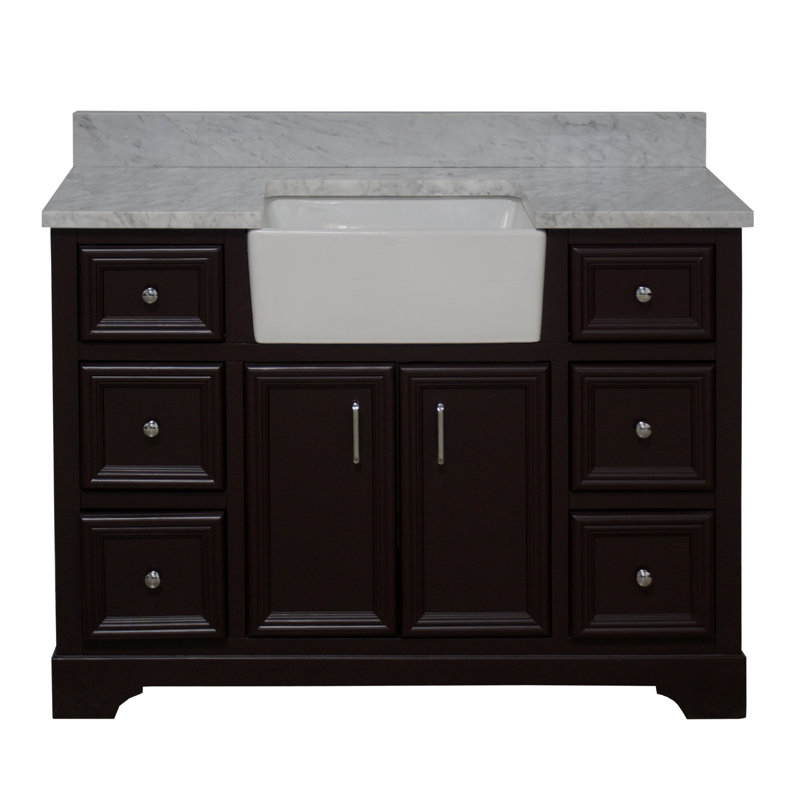 Ensemble de meuble-lavabo simple de 48 po Emiliano, Marbre de Carrare, Chocolat