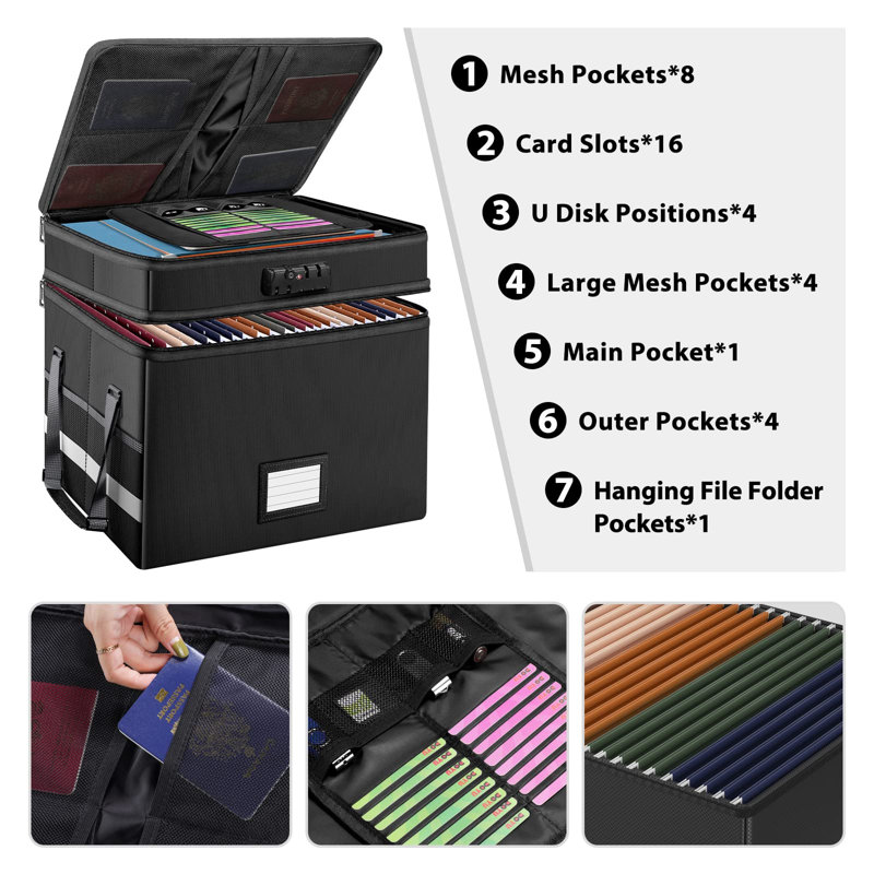 Black Multi-Layer Fireproof and Waterproof Document Storage Box