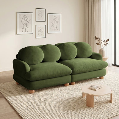 68" W Modern Deep Seat Loveseat Sofa 2 Seater with 4 Throw Pillows Green Chenille