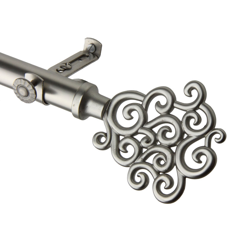 Ensemble de quincaillerie à rideaux simple à 3 côtés pour fenêtre bay Reinaldo, Nickel satiné, 28 po à 48 po (chaque côté)