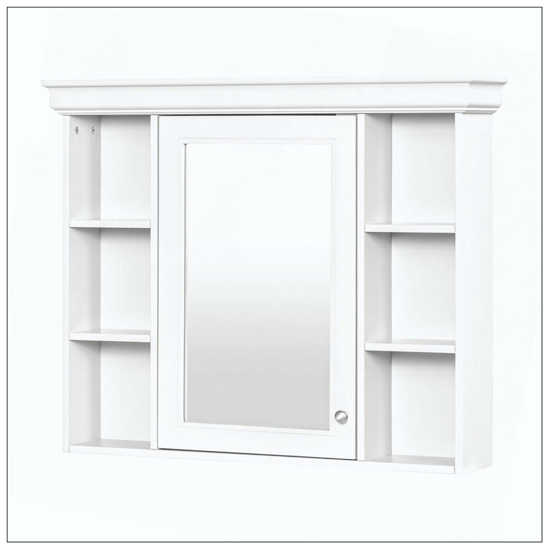 Armoire à pharmacie murale à miroir 6 tablettes ouvertes, Blanc