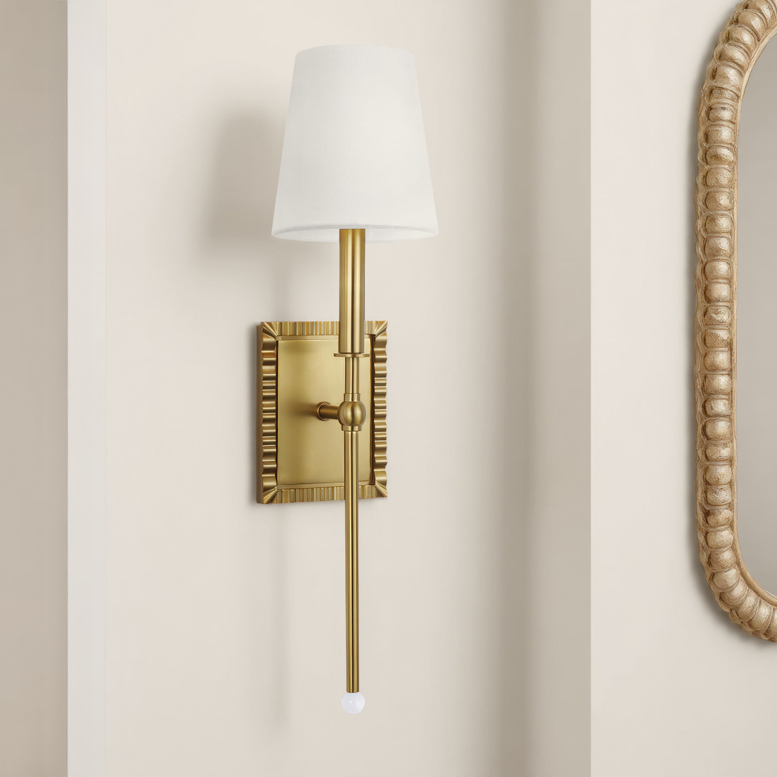 Tavernier Single Light Dimmable Armed Sconce, Burnished Brass