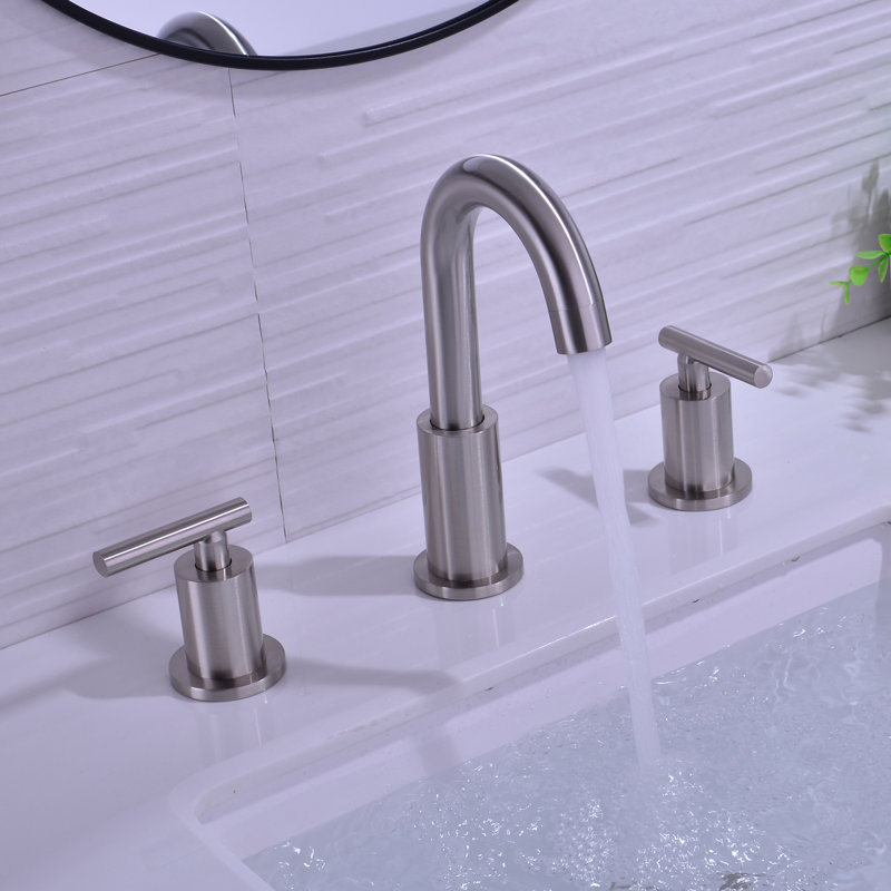 Brass Widespread 2 Handle Bathroom Sink Faucet 8 inch Vanity Faucet with Drain, Brushed Nickel
