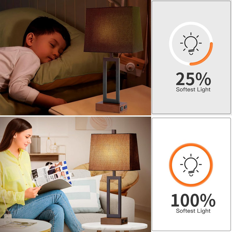 Set of 2 Black Touch Control Table Lamps with USB Ports