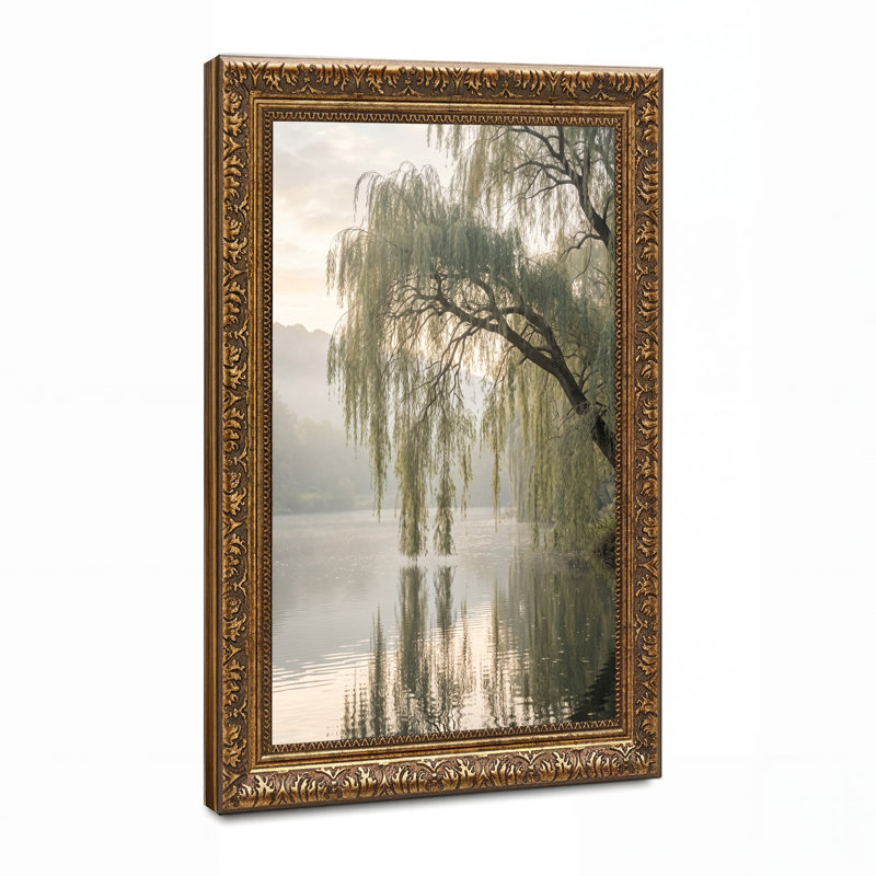 «Weeping Willow Tree Over Misty Lake», art mural sur toile, H 18 po x l 12 po