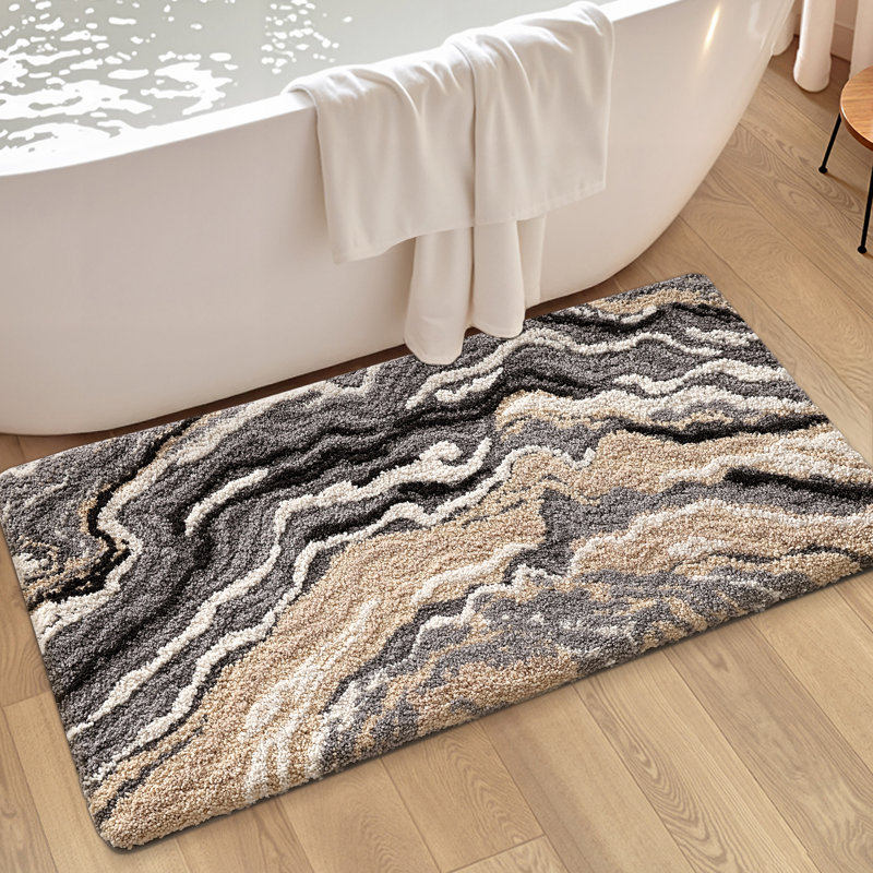 Tapis de bain antidérapant lavable à la machine, Gris / brun abstrait, Simple - L 36 po x l 24 po
