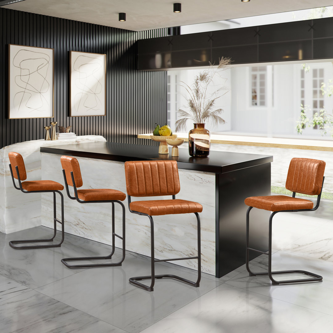 Nekoosa 26.77'' Faux Leather Upholstered Tufted Metal Framed Counter Stool (Set of 4) Trent Austin Design® 