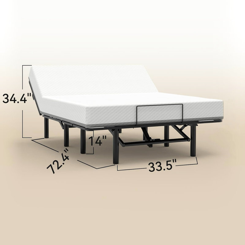 Structure de base de grand lit ajustable, moteur silencieux, inclinaison de la tête et du pied, deux ports, télécommande, base de poids de 750 lb, fonctionnement silencieux du moteur, réglages,