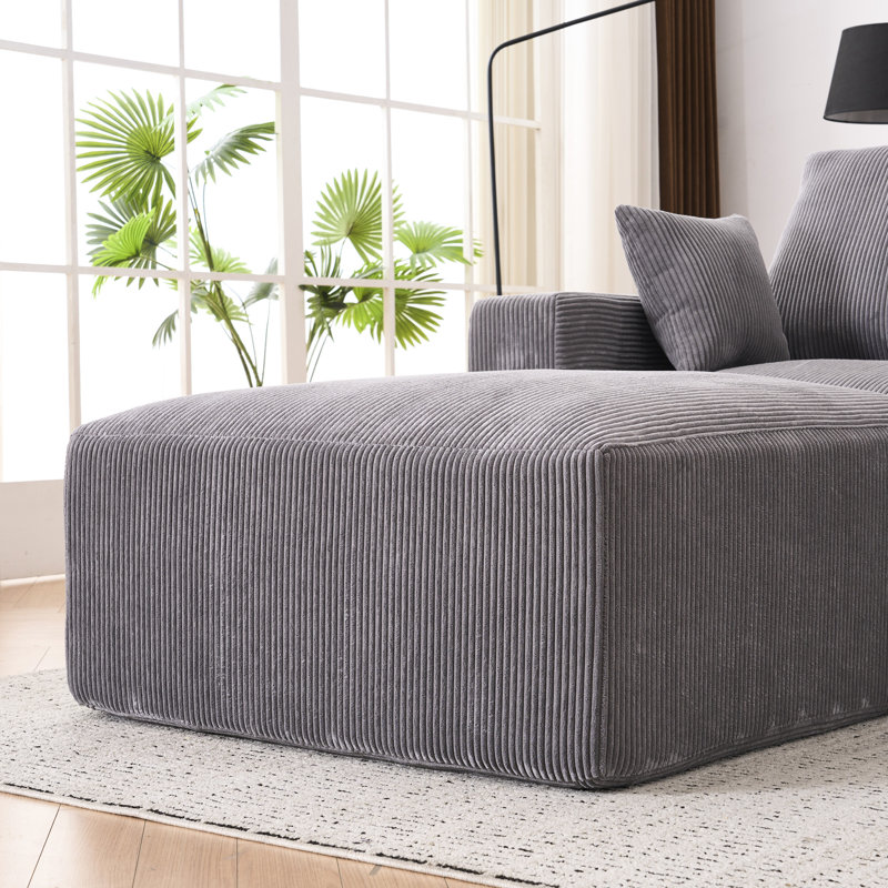Canapé modulaire gris désossé avec nuage, méridienne moderne en U de 113 po avec méridienne, tissu en velours côtelé de luxe, fabrication entièrement en mousse, sans assemblage, dossier à 3 places et coussins décoratifs modulaires, pour
