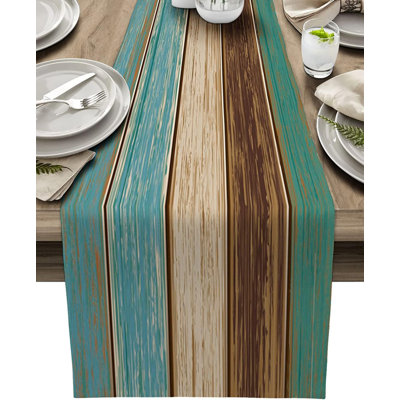 Chemin de table en lin en coton 13 x 102 pouces Chemin de table en bois de grange rustique dégradé mer vert gris antidérapant ensemble de cuisine