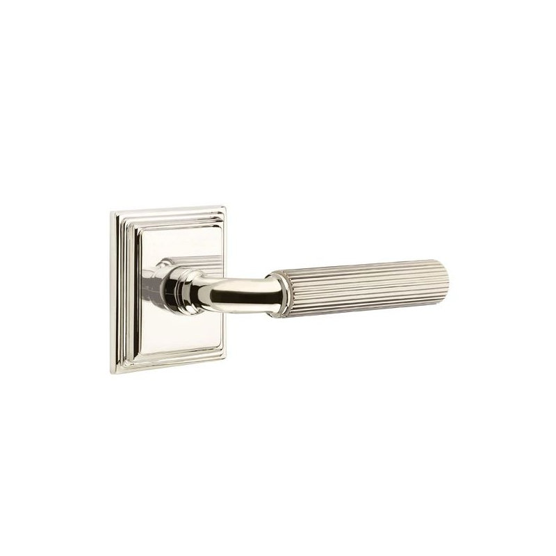 Emtek Select Privacy Interior Mortise w/ Wilshire Rosette & R-Bar Stem, Straight Knurled Lever, Right, Polished Nickel