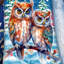 Couple Of Owls Santa Wood Carved Masterpiece Figurine By G. Debrekht
