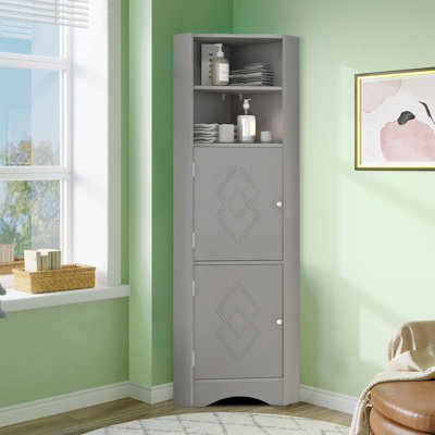 Aalayiah Modern Wooden Tall Bathroom Corner Cabinet with an Open Shelf and Two Cabinets -  Everly Quinn, 690CD72F44C148FBA4CE96F1242D2FBB