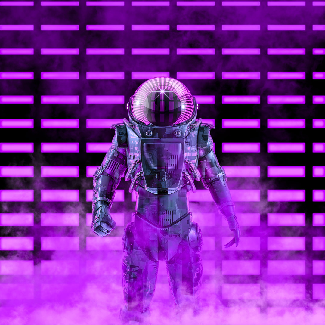 Dark Neon Astronaut von Grandeduc - Grafik auf Leinwand