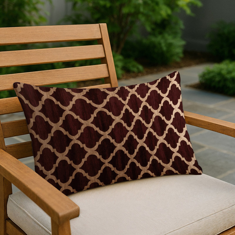Coussin décoratif intérieur et extérieur beige Trellis, Treillis noir 62, Rectangle H 18 po x l 25 po