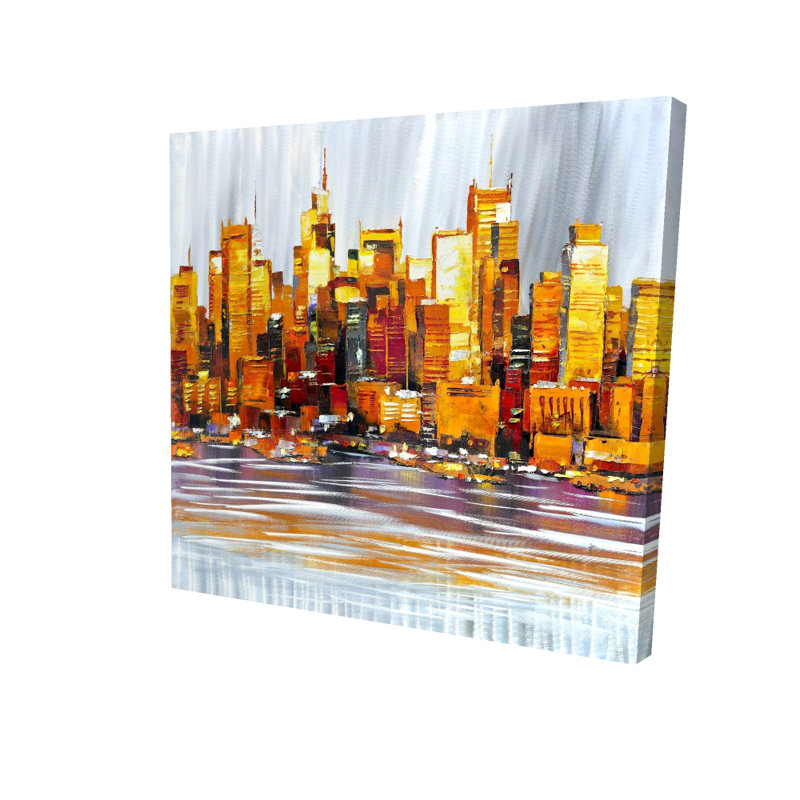 «Orange Buildings», toile grise - décoration murale moderne, H 8 po x l 8 po