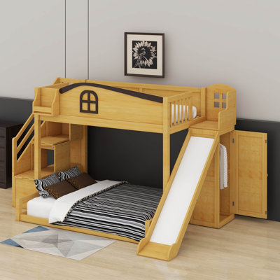 Twin Over Full Bunk Bed With Storage Staircase, Shelf And Slide