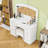 Luxurious Makeup Vanity with Hollywood Lights, 3 Color Modes, Cushioned Stool & 9 Drawers
