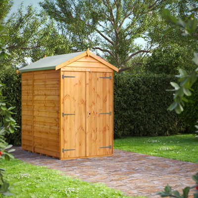 Powersheds 6 x 4ft Timber Overlap Windowless Apex Garden Shed, Double Doors