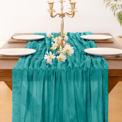 Cheesecloth Table Runner Summer Boho Wedding Birthday Party Home Decor | Teal Turquoise Rustic Gauze 10FT 120in Cheese Cloth Sheer Farmhouse Runner for Baby Shower Bridal Holiday Decorations