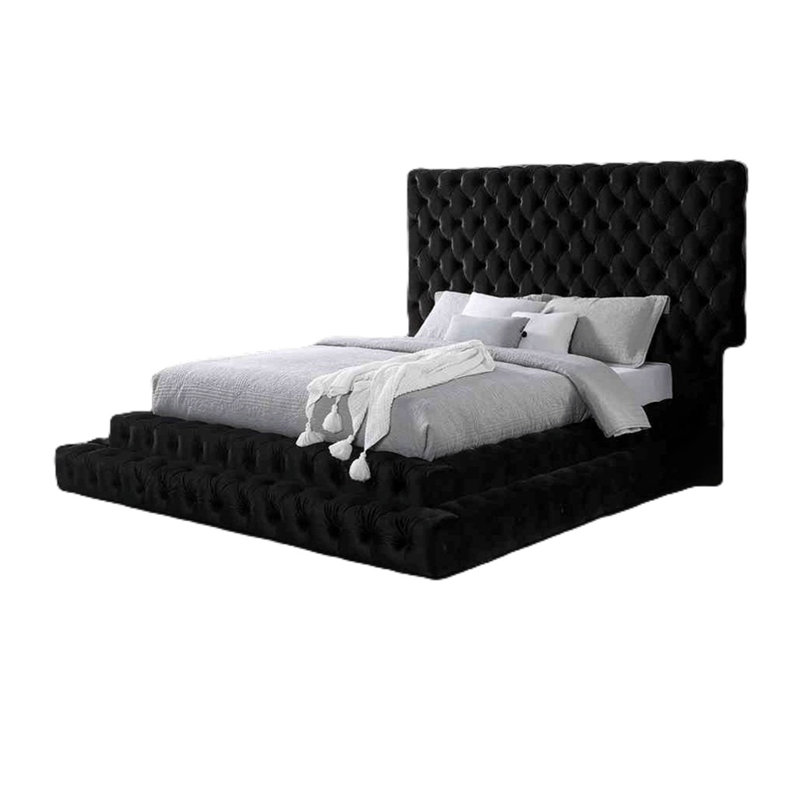 Lit plateforme tapissier surdimensionné capitonné surdimensionné, Noir, Grand lit