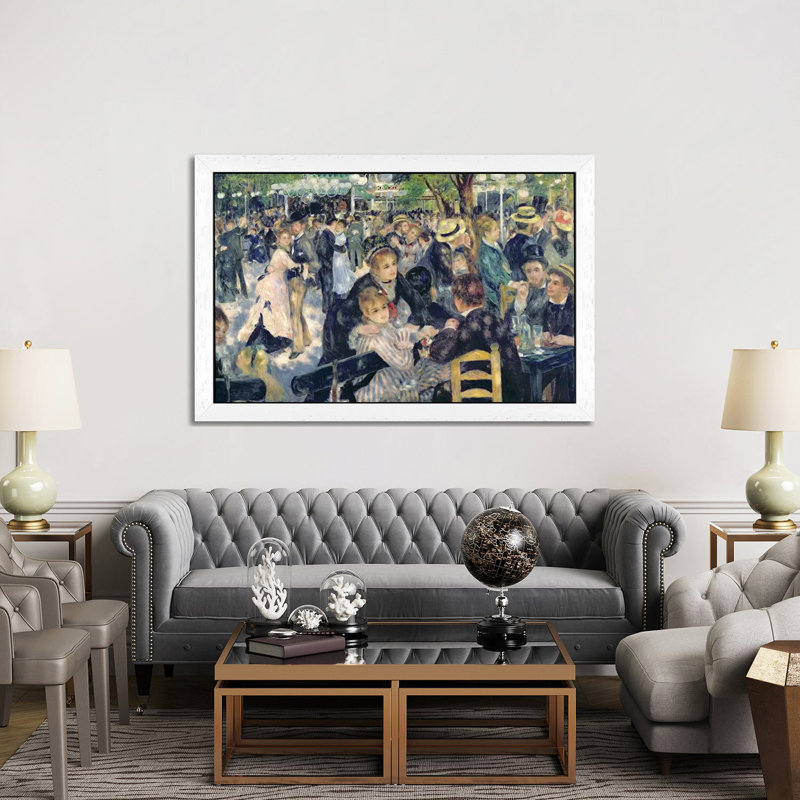Ball At The Moulin De La Galette, 1876 by Pierre-Auguste Renoir - Floater Frame Painting on Canvas, White Framed