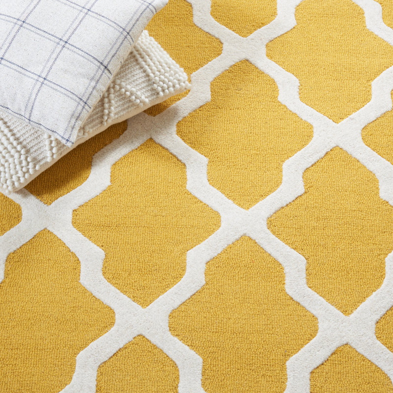 Cannen Hand Tufted Wool Geometric Rug, Square 6', Gold/Ivory