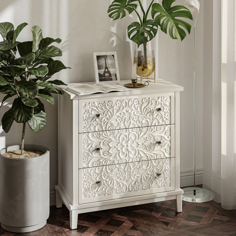 Commode à 3 tiroirs Levera, Blanc
