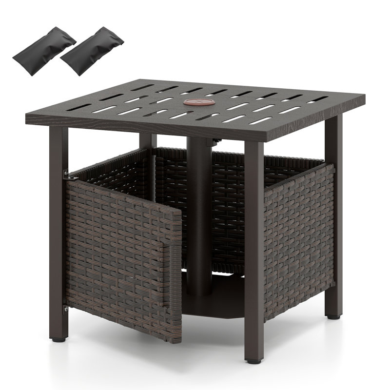  Outdoor Side Table w/ 1.93''Umbrella Hole Patio Umbrella Stand w/ 2 Sand Bags