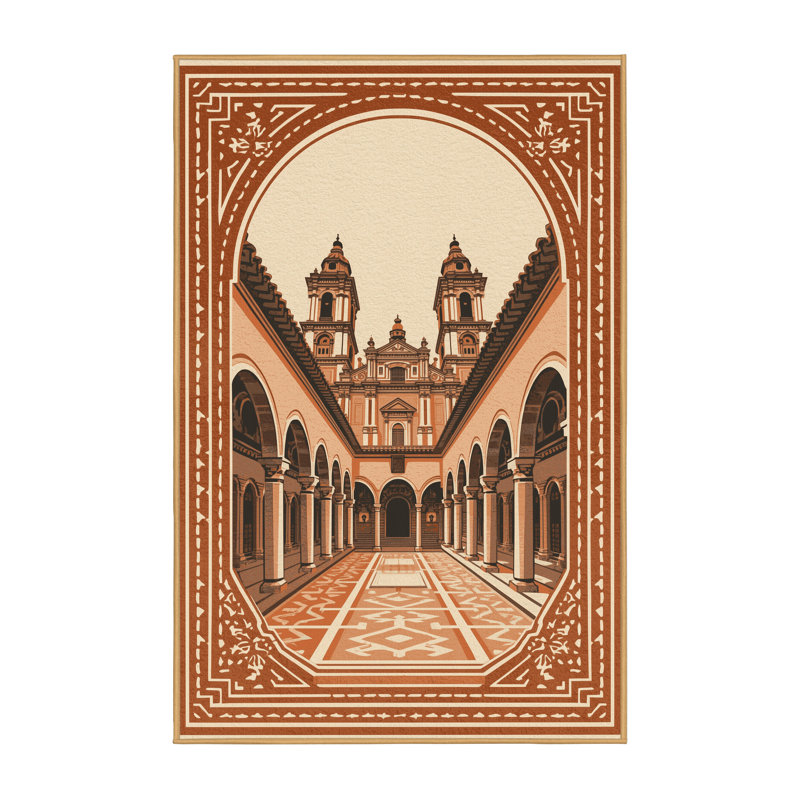 Soft Plush Queanbeyan Cusco Plaza Armas Vintage Block Print Area Rug in Brown – LightBrown Binding, 5x7