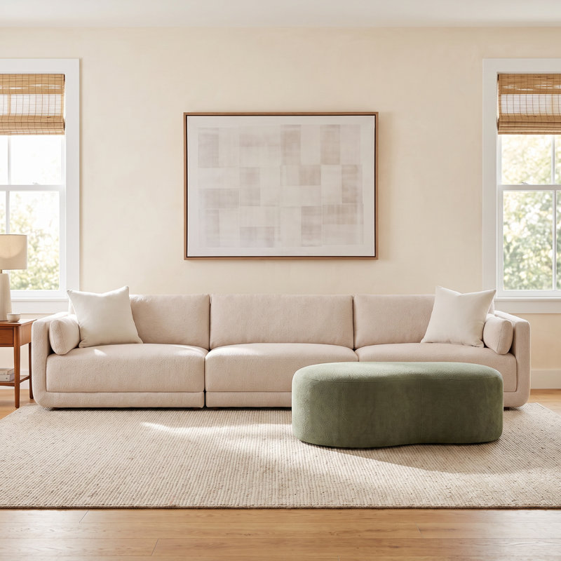 Naples Upholstered 152.25'' Sofa, Cream Polyester Blend