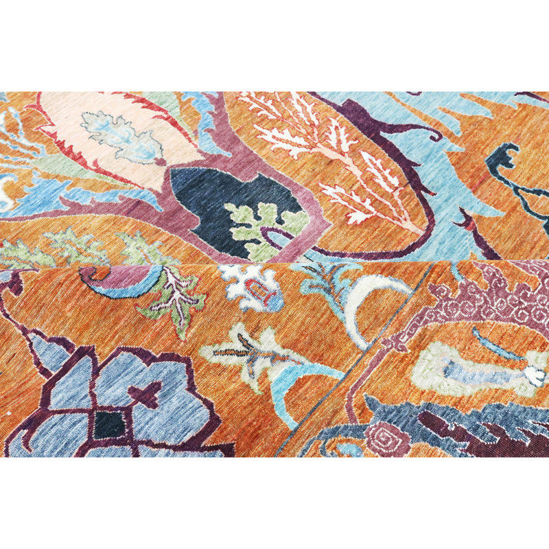 Hand Knotted Wool Area Rug in Rust, Rectangle 5' x 8'