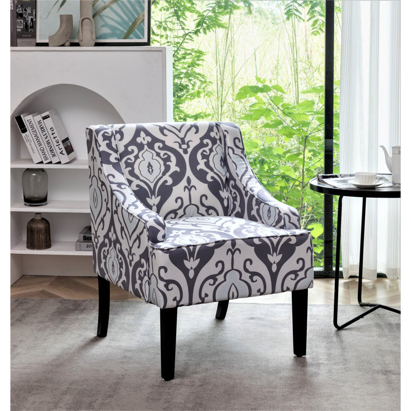 Gartenbush Upholstered Armchair, Black/White Print Microfiber/Microsuede
