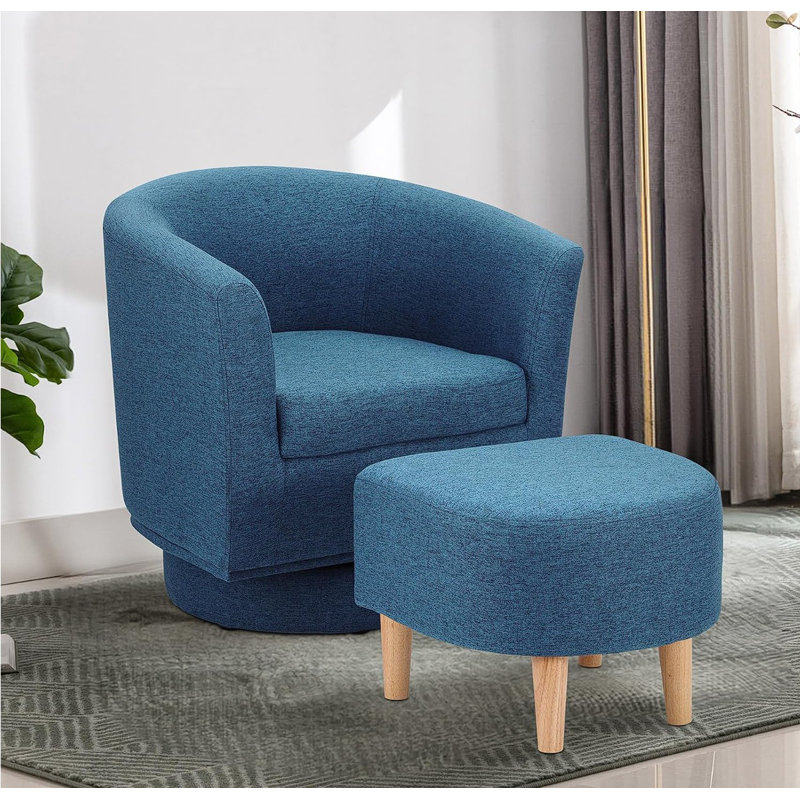 Fauteuil demi-tonneau pivotant avec repose-pieds Sharolynn, Lin bleu