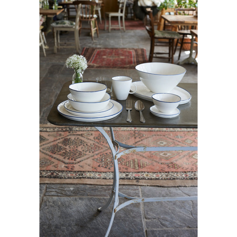 Canvas Home Abbesses Colored Rim Porcelain 4 Piece Dinnerware Set, Service For 1, White/Blue
