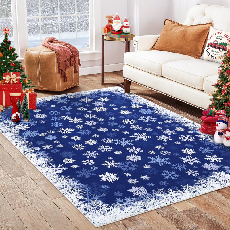 Tapis de Noël Snowflake, Rectangle 10 pi x 13 pi, Bleu