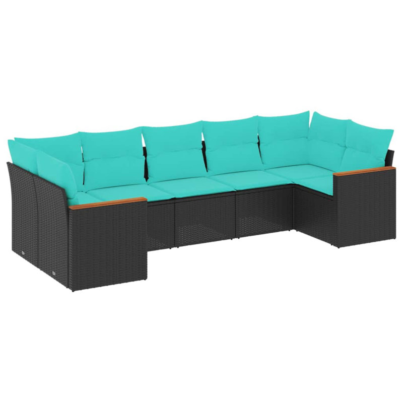  Ensemble de canapé de patio 7 pièces avec coussins en rotin de polyester noir