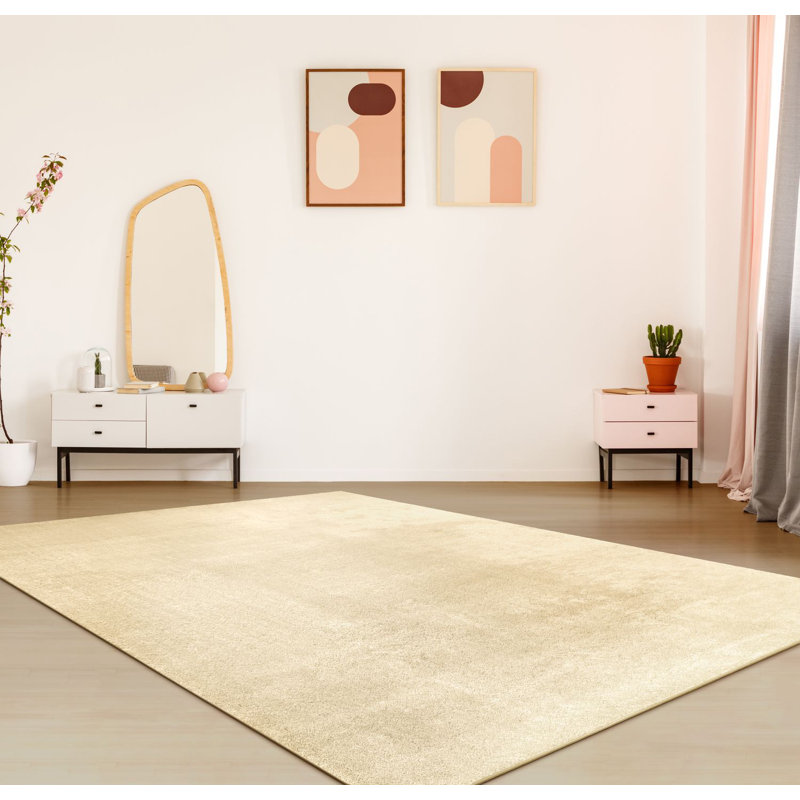 Soft Area Rug Cozy Low-Pile Rug Anti-Slip Solid Color Washable, Rectangle 6'7" x 9'2", Beige