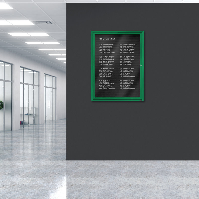 Tableau d'affichage mural fermé pour armoire d'annuaire, Vert thermolaqué, Un, H 48 po x l 36 po