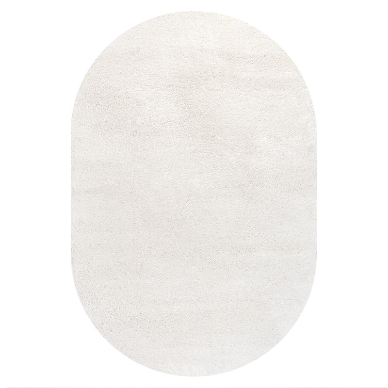 Arcie Solid Low-Pile Ivory Rug, Oval 6'2" x 9'